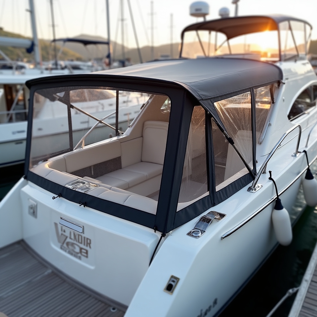 Nuova capote bimini top montata su imbarcazione a motore dopo la sostituzione