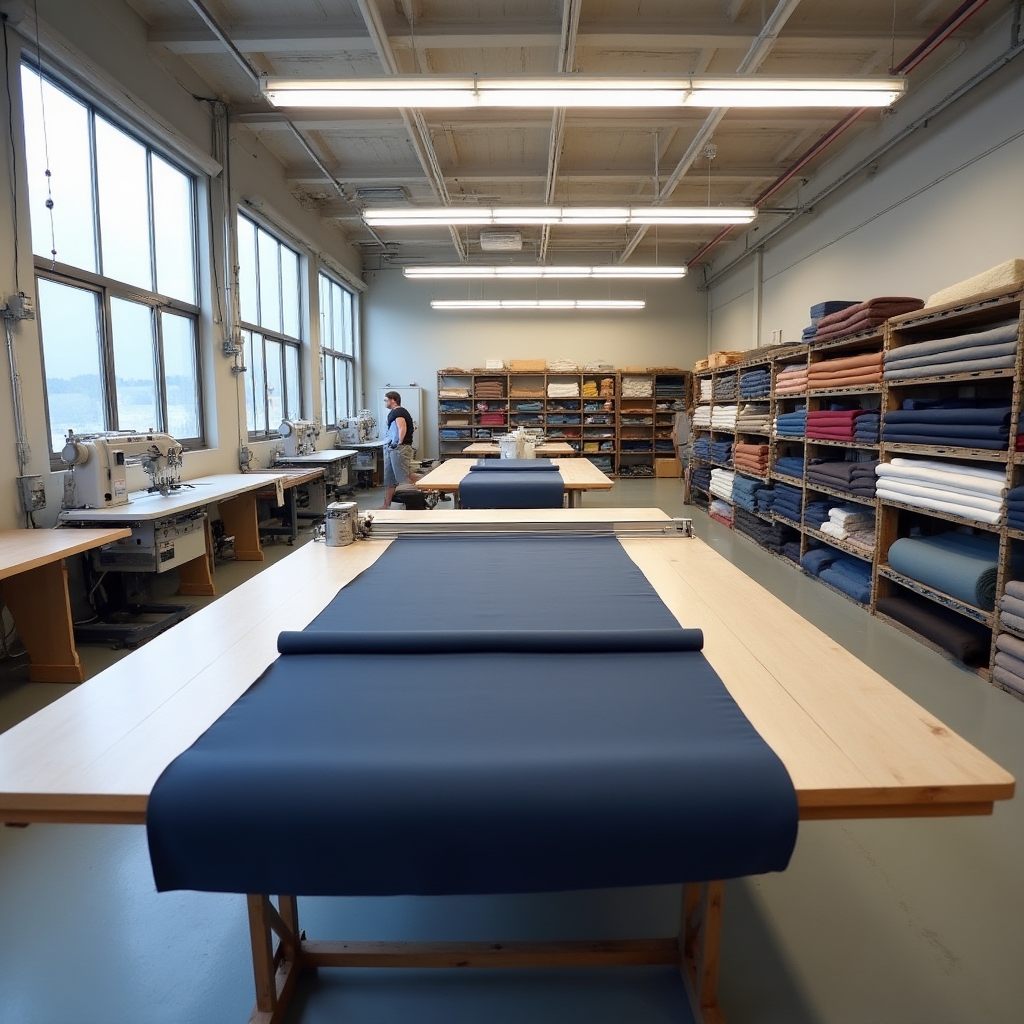 Laboratorio di tappezzeria nautica con macchine da cucire industriali